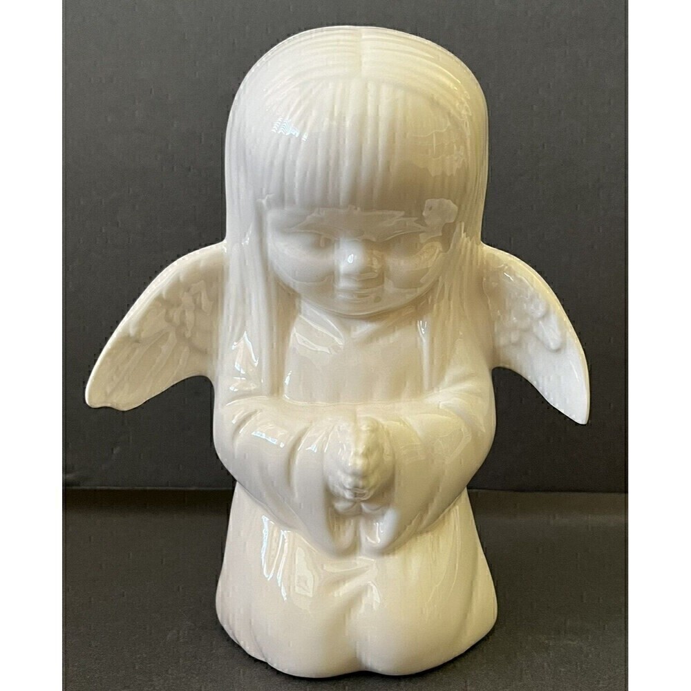 Ceramic Praying Angel Kneeling Girl Figurine White Baptism Confirmation Xmas